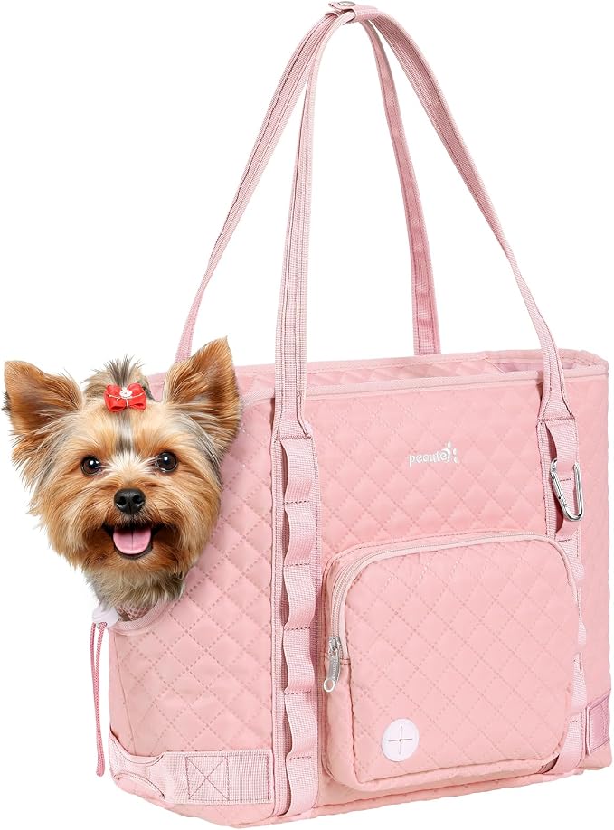 Pecute Dog Purse Carrier, Dog Carrier with Pockets for Small Dogs,Pink | Breathable,Foldable,Large Pocket,Built-in safety Rope,Machine washable,Under 9 Lbs