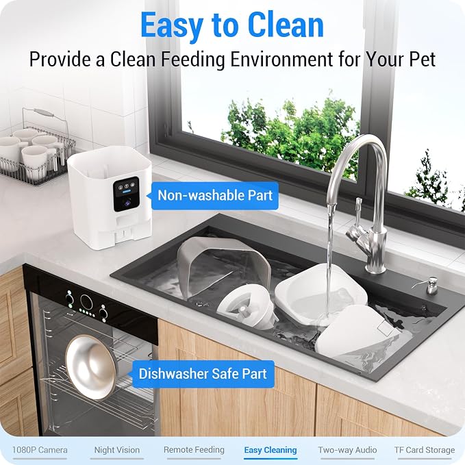 Frienhund Automatic Cat Feeder with Camera: 5G WiFi Automatic Dog Feeder with Night Vision, 7L Auto Cat Food Dispenser with 1080P Camera for Multiple Pet, Detachable for Easy Clean -29 Cup (ACF100W-B)