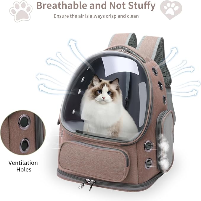 Cat Backpack Carrier for Cats and Small Dogs, Breathable Cat Bubble Backpack, Airline Approved Pet Travel Carrier for Hiking Camping Outdoor(Brown)