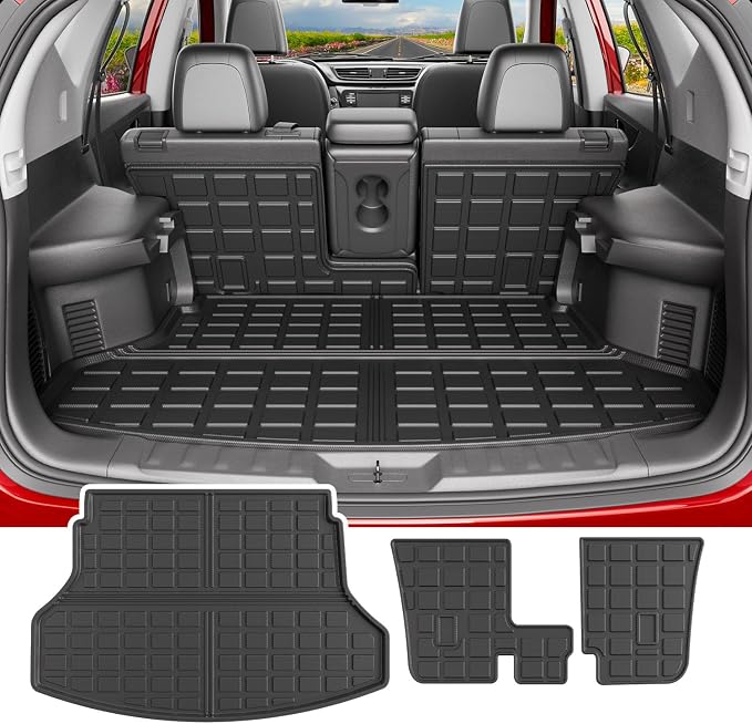 powoq Cargo Mat Compatible with 2014-2020 Nissan Rogue SV S SL Trunk Mat Back Seat Protector Cargo Liner TPE Replacement for 2014-2020 Nissan Rogue Accessories (Trunk Mat+Backrest Mats)