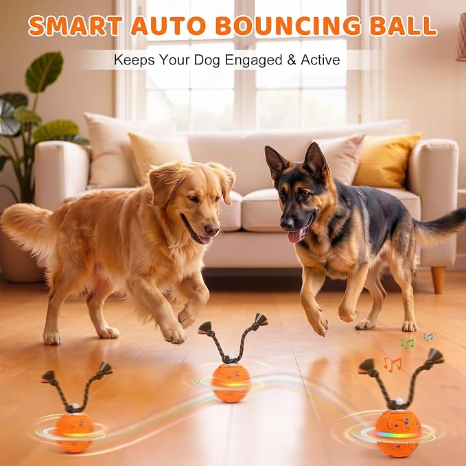 Interactive Dog Toy, Automatic Moving Dog Balls Smart Herding Ball for Dogs with Birdsong E-TPU Material, IPX7 Waterproof (Orange)