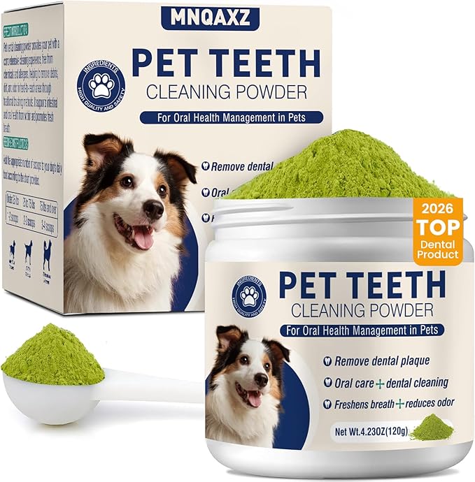 Dental Powder for Dogs Teeth Fresh Breath and Teeth Cleaning Contains Natural Ingredients and Probiotics Dental Powder Dog Tartar and Plaque Removes Tooth Cleaner for Dogs 120g (60-Day Supply)