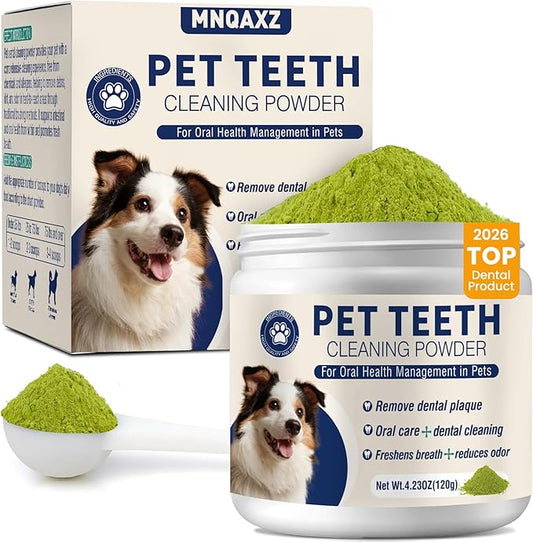 Dental Powder for Dogs Teeth Fresh Breath and Teeth Cleaning Contains Natural Ingredients and Probiotics Dental Powder Dog Tartar and Plaque Removes Tooth Cleaner for Dogs 120g (60-Day Supply)