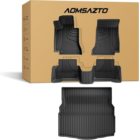 Floor Mats Fit for Mercedes-Benz C-Class C300 C43 AMG 2015-2021 Sedan Only | AOMSAZTO All Weather Custom Fit Floor Liners & Cargo Mat Full Set for 1st and 2nd Row, Black