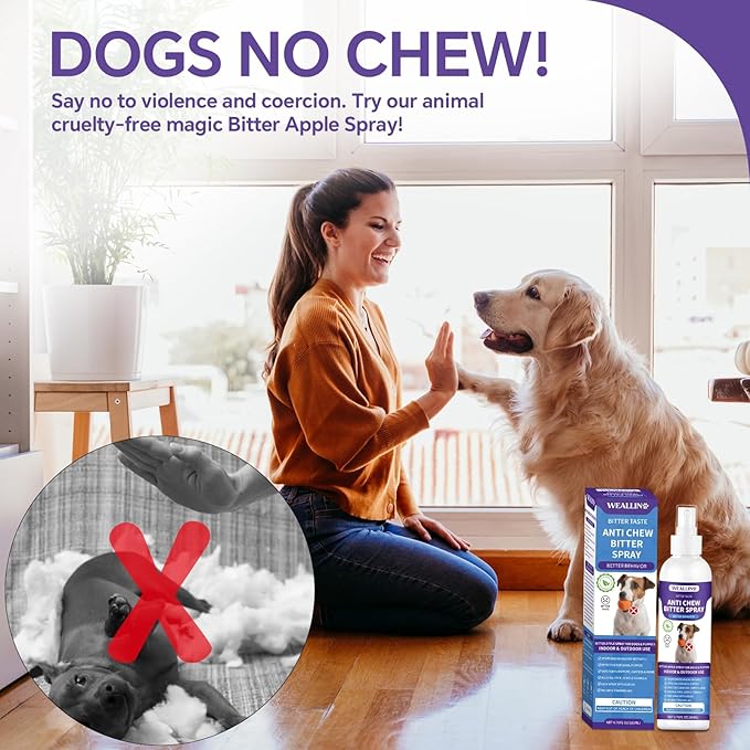 WEALLIN No Chew Spray for Dogs - 6.76 Fl Oz, Bitter Apple Spray for Dogs, Dog Deterrent Spray, Stops Chewing and Licking, Protects Furniture, Prevents Wound Licking, Non-Toxic, Alcohol-Free