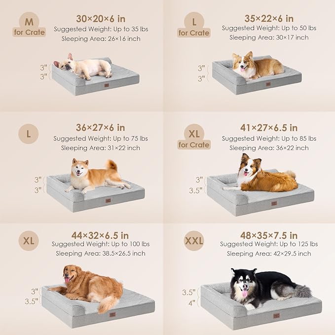 EHEYCIGA Memory Foam Dog Bed for Crate, Large Orthopedic Dog Bed, Grey | Washable Removable Cover, Waterproof Flat Pet Sofa Couch with Nonskid Bottom, 36x27x6
