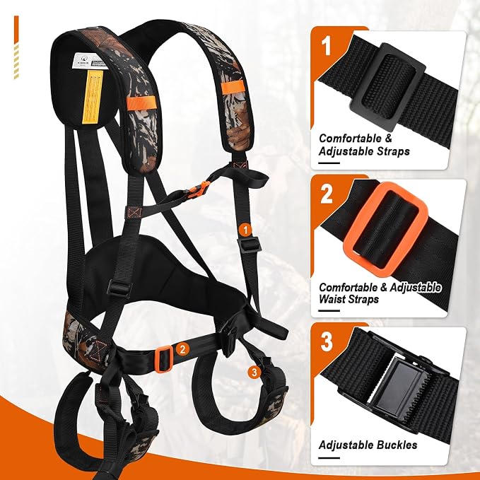 KalkalTree Stand Harness, Adjustable Hunting Safety Harness with Whistle Aid, Lightweight, Camouflage Colors, Size M-3XL