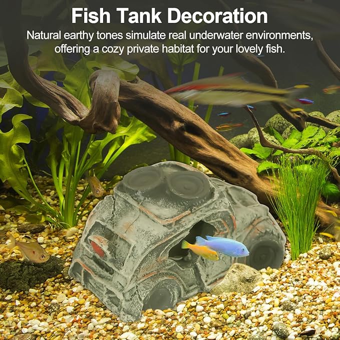 Virekm Fish Tank Decor, Aquarium Decorations for Fish Tank - Realistic Resin Rock Cave Hideouts, Safe Fish Tank Ornaments with Natural Design for Betta, Goldfish, Shrimp - Easy to Clean