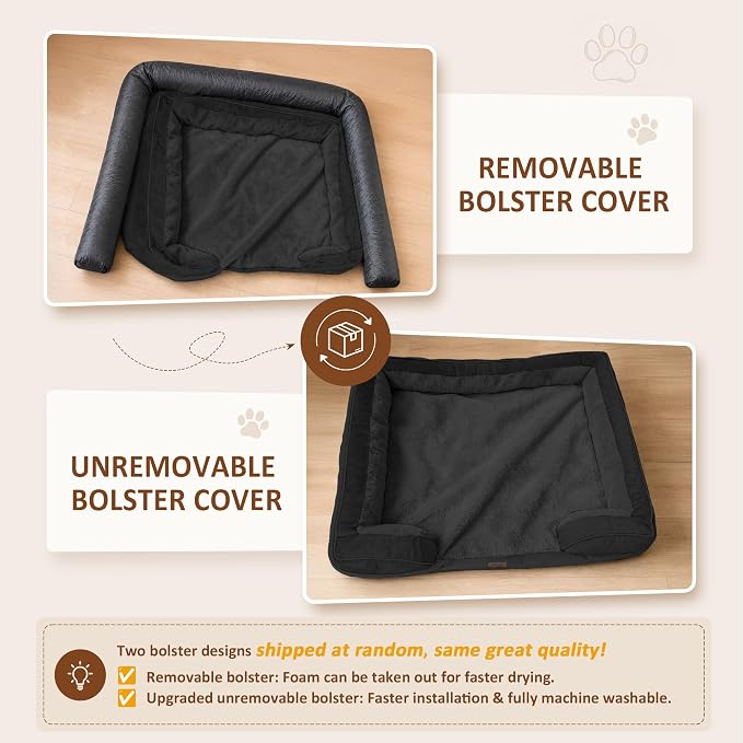 Comfort Expression Waterproof Orthopedic Dog Beds for Extra Large Dog | Supportive Egg Crate Foam Big Dog Bed with Removable Bolster, Dog Couch with Washable Cover & Non-Slip Bottom, 53x42Inch