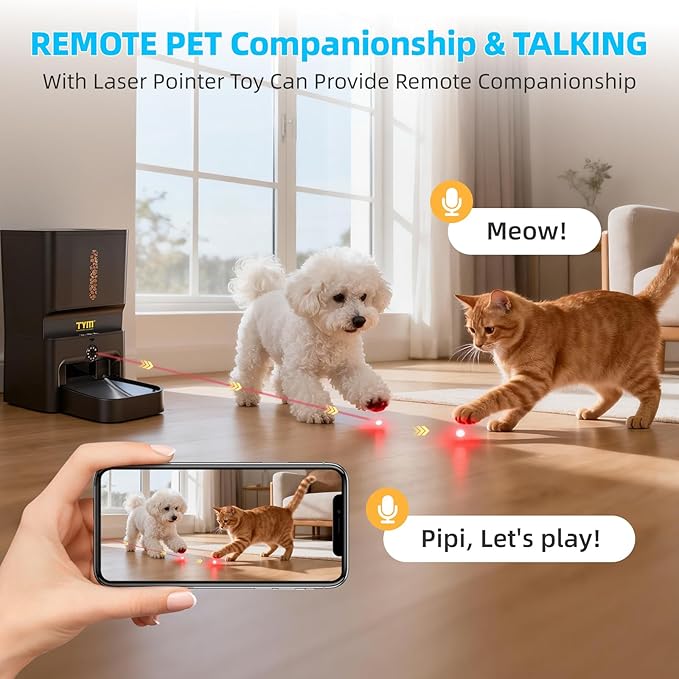 TYM 7L Automatic Cat Feeder with 2K Camera - 5G WiFi Cat Timed Food Dispenser with Smart APP Control, Programmable Timed Feeding, Night Vision, 2-Way Audio, Laser Interactive, Easy Setup