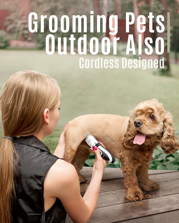 oneisall Dog Clippers Low Noise Grooming Kit for Dogs Cats Pets | Cordless & Long Battery Life, Simple for Beginners, 6 Guide Combs, Removable & Rinsable Blade