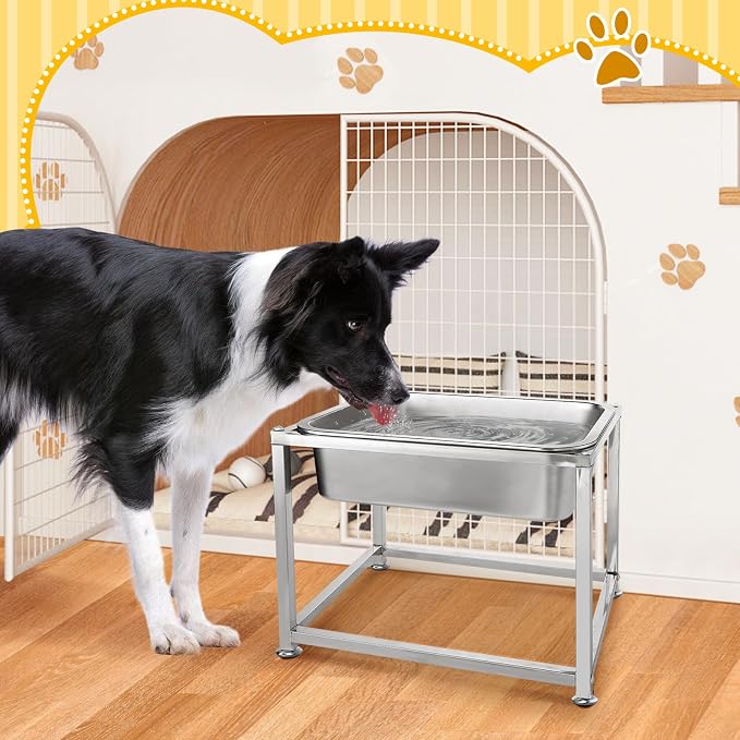 2 Gallons Large Elevated Dog Water Bowl - 11.5''H Durable Stainless Steel Raised Dog Bowl with Stand for Large Dogs, Easy to Clean and Assemble for Indoor Outdoor | 11.5'' H Sturdy Stainless Steel Raised Dog Bowl with Stand for Large Dogs, Easy to Clea...