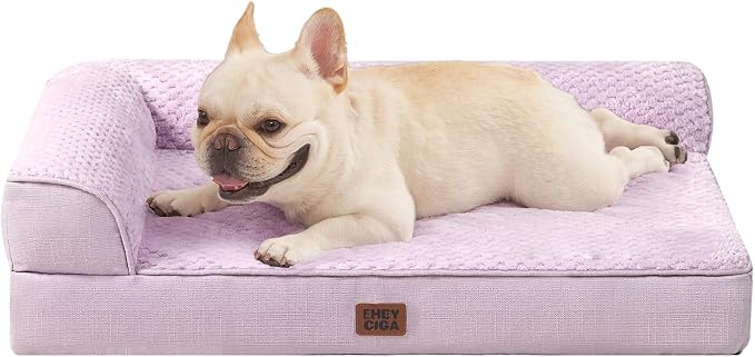 EHEYCIGA Orthopedic Dog Bed Medium Size, Memory Foam Dog Bed, Lilac | Small Dog Sofa with Washable Removable Cover, Waterproof Pet Couch for Crate with Nonskid Bottom, 30x20x6