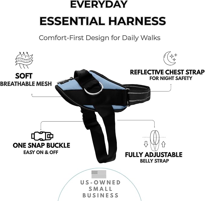 ShawnCo Essential Dog Harness, No-Pull Pet Vest (Moonglow,L) | 3 Leash Clips, Easy On, No-Choke, Reflective, Adjustable Fit, Padded Comfort, Control Handle, For Small, Medium & Large Dogs