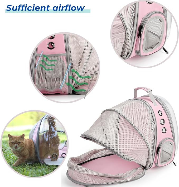 Cat Carrier Backpack, Expandable Bubble Pet Carrier for Cats and Small Dogs, Airline Approved Travel Backpack for Hiking, Walking & Outdoor Adventures - Supports up to 14 lbs