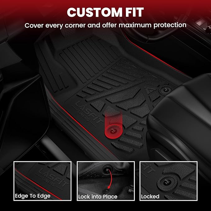 LASFIT Floor Mats 2014-2018 for Chevy Silverado/GMC Sierra 1500, 2015-2019 2500HD 3500 HD (Double Cab, Bench Seat Only) All Weather TPE Custom Fit Car Floor Liners, with Carpet Floor Only
