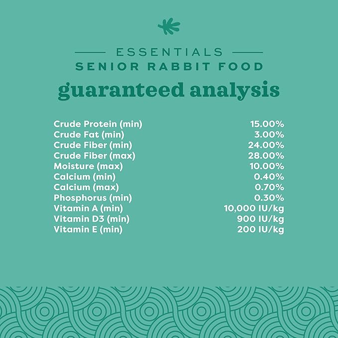 Oxbow Essentials Rabbit Food, Senior, Made with Oxbow Alfalfa for Rabbit, Vitamin & Mineral Rich Pet Pellets, Small Animal Pet Products, Bunny Food, Made in USA, High Fiber, 8 lb. Bag