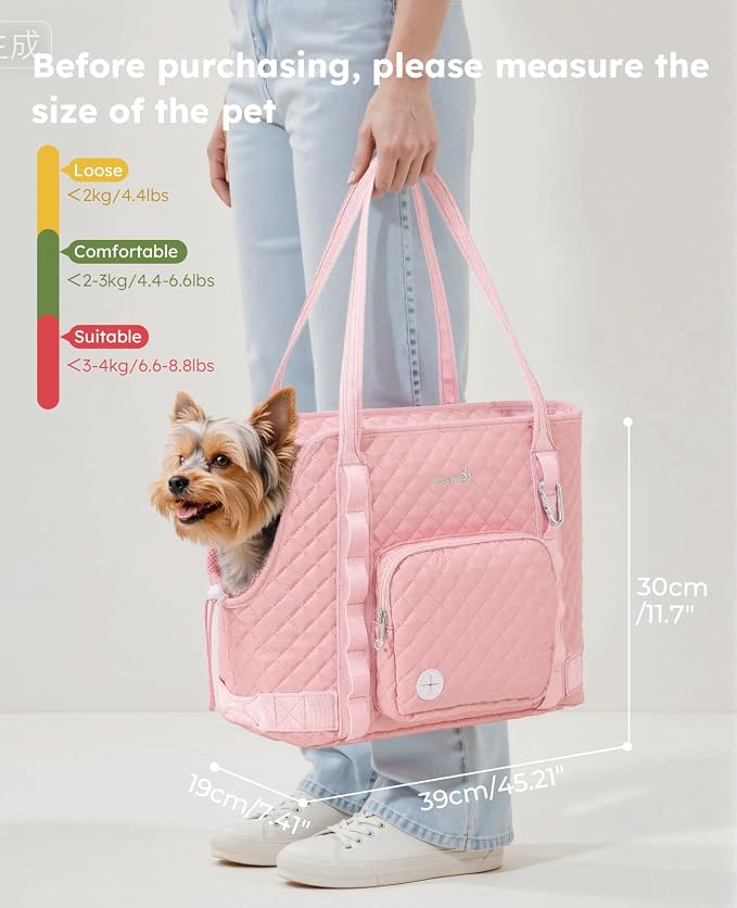 Pecute Dog Purse Carrier, Dog Carrier with Pockets for Small Dogs,Pink | Breathable,Foldable,Large Pocket,Built-in safety Rope,Machine washable,Under 9 Lbs