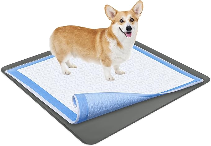 Dog Pee Pad Holder - Fits Up to 36” x 36” Pee Pad - 1 Pack - Grey | Stable Grip, Soft Edges, Quick Wipe Silicone Surface, Dog Pad Holder for Indoor Flooring Protection