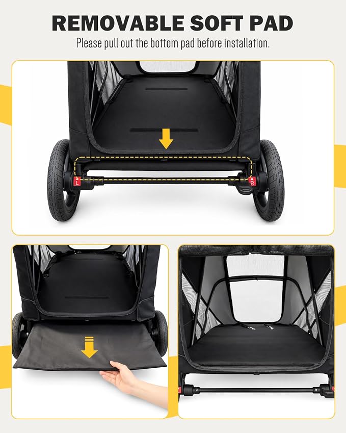 Dog Stroller for Large & Medium Dogs, 4 Wheels Pet Stroller for Large Dogs up to 120lbs, Extra Large Dog Stroller with Foldable Design, Sun Shades, Storage Pocket, Breathable Mesh