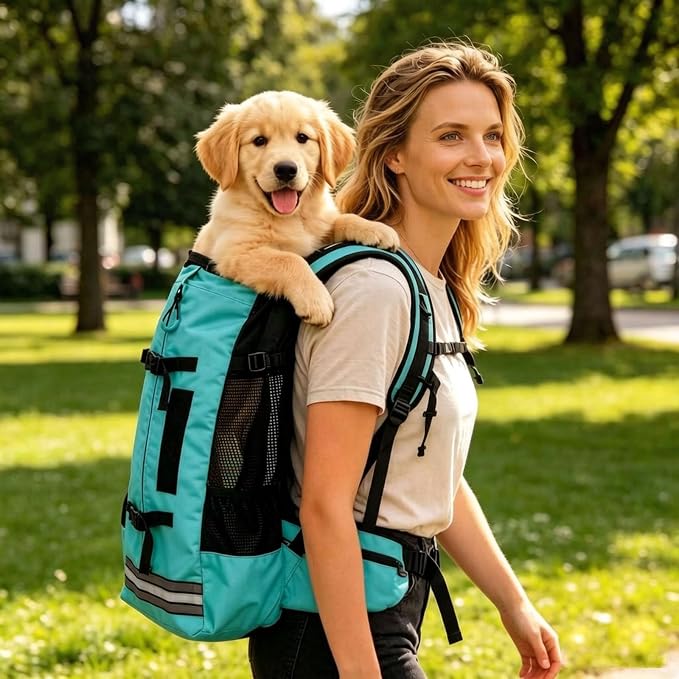 Big Dog Backpack Carrier, Black-L | Extra Large Pet Carrier for 66lbs Dogs, Fully Adjustable Water-Resistant Dog Travel Bag for Hiking Cycling Outdoor Adventures