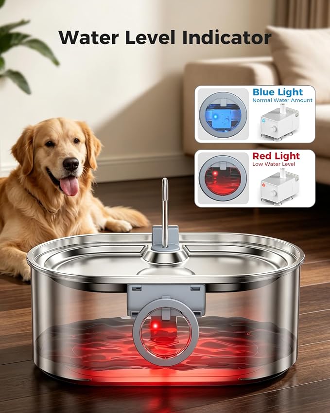 4.2Gal Extra Large Dog Water Fountain, 16L Stainless Steel Pet Water Fountain for Large Dogs, No Spill Dog Water Bowl Dispenser with Deeper Wider Bowl, 68-Cup Water Tank for Multi-Pet(Pump)