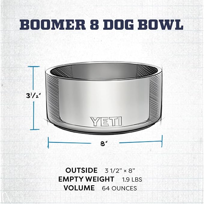 YETI Boomer 8, Stainless Steel, Non-Slip Dog Bowl, Holds 64 Ounces