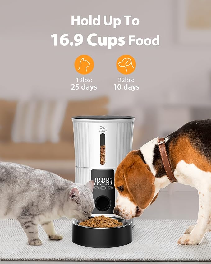 Timed Automatic Cat Feeder - 4L Dry Food Dispenser for Cats and Dogs | With Desiccant Bag, Programmable Portion Control, Up to 6 Meals Daily, Dual Power Supply, 10-Second Voice Recorder