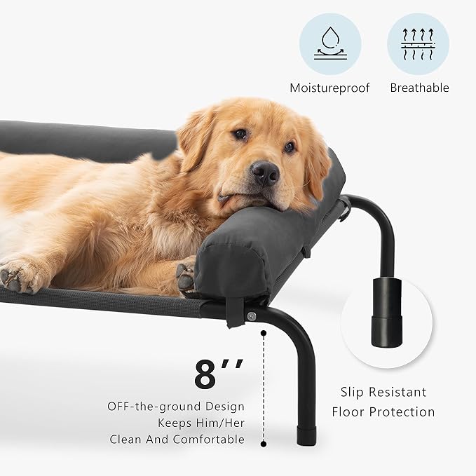 Cooling Elevated Dog Bed for Large Dogs, Indoor & Outdoor Raised Dog Bed | Portable,with Breathable Mesh, Chew Proof Pet Hammock Cots with Removable and Waterproof Bolsters