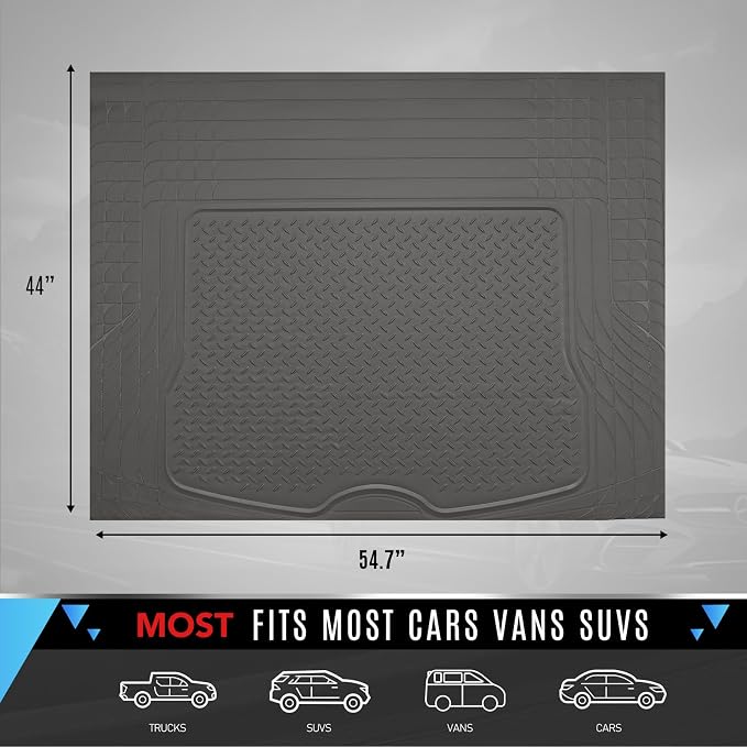 PIC AUTO Heavy Duty Cargo Liner, Trimmable All-Weather Rubber Trunk Mat for Cars, SUVs, Vans & Trucks, Anti-Slip Backing, Durable Protection, Large, Gray