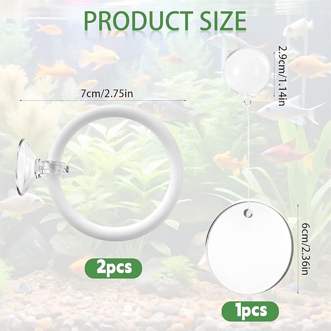Betta Fish Tank Accessories, 2 Pcs Betta Exercise Ring and Bettas Mirror with Floating Ball, Plastic Bettas Fish Toys for Enrichment Aquarium, Fish Training & Play