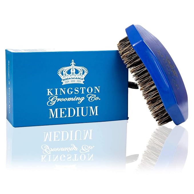 Kingston Grooming Co. Premium Boar Hair Brush Bundle - Original, Medium & Firm Wave Brushes for Men - Boar Hair Brush, Perfect Edge and Hair Waver - Travel Case Included