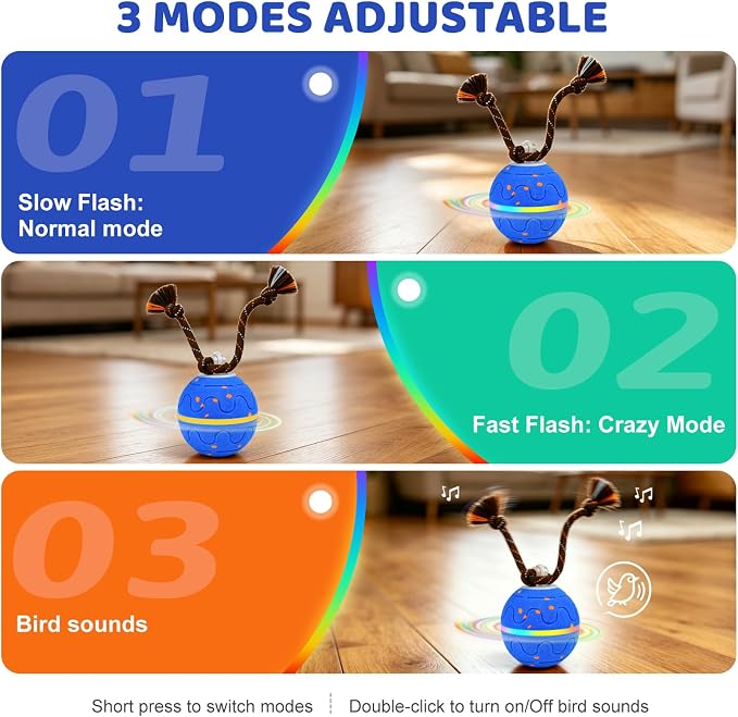 Interactive Dog Toy, Automatic Moving Dog Balls Smart Herding Ball for Dogs with Birdsong E-TPU Material, IPX7 Waterproof (Blue)