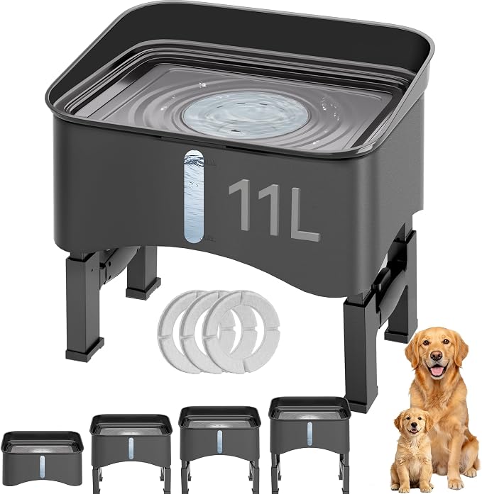 UPSKY 2.9Gal No Spill Dog Water Bowl, 4 Height Adjustable Elevated Bowl | Super Large Capacity, Slow Drinking Feeder, No-Splash, Anti-Slip, Folding Design, Suitable for Senior Dog and Multi-Pet Homes
