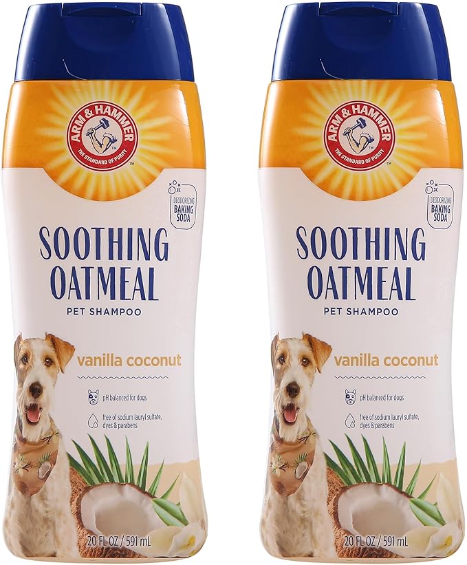 Arm & Hammer for Pets Soothing Oatmeal Dog Shampoo, Vanilla Coconut Scent, Baking Soda Odor Control, Moisturizing Shampoo for Dry Dog Skin, pH Balanced for Dogs, 20 Fl Oz - 2 Pack