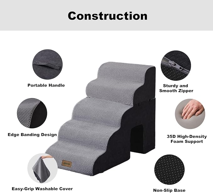 ZOMISIA Dog Ramp for Large Dogs with Tunnel, 24" H 5 Steps for High Bed | Tunnel 2 in 1 with Zippers, Suitable for Puppy and Older Cats for couch, Non-Slip Durable Dog Steps with High-Density Foam