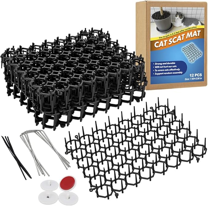 Ley's 12 Pack Cat Deterrent Mat, 6 x 8 in Scat Mat with Spikes, Keep Cats Away from Plants, Indoor Furniture & Outdoor Garden Fence – Pet Repellent Barrier