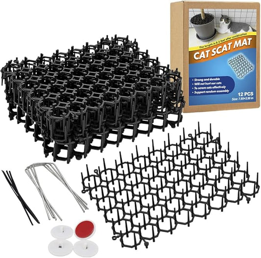 Ley's 12 Pack Cat Deterrent Mat, 6 x 8 in Scat Mat with Spikes, Keep Cats Away from Plants, Indoor Furniture & Outdoor Garden Fence – Pet Repellent Barrier