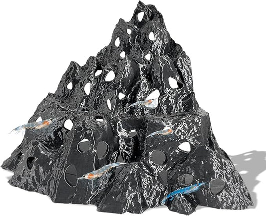 Rockery Cave, Aquarium Betta Fish Hideout Habitat Decor, Stable Resting Hiding Place for Cherry Shrimp, Dwarf Shrimp, Guppy and Small Fish (Black)