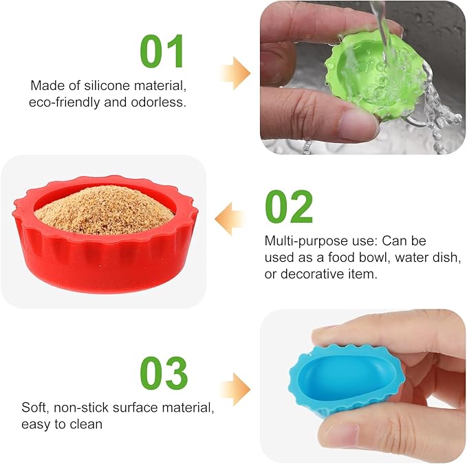 12 Pack Crested Gecko Food Dish Small Silicone Reptile Feeding Cups Water Bowl, Easy Clean Crested Gecko Tank Accessories for Hermit Crab, Tarantula, Isopods, Snails and Lizard(6 Colors)