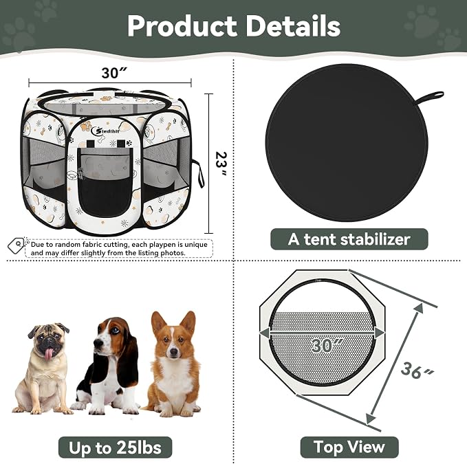 Siedihit Dog Playpen, Medium Dogs Tent Crates Cage Indoor/Outdoor | Portable Pop Up Dog Kennel Playpen with Carrying Case for Dogs/Cats/Rabbits(Cute, Medium)
