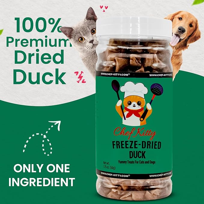 Duck Dog Treats | 100% Human Grade Freeze Dried Cat Treats, Single Ingredient | High Protein Cat & Dog Food Toppers | No Additives or Preservatives | Inspected & Tested in USA | 1.5 oz