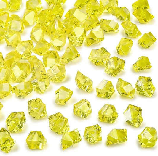 DomeStar Yellow Fake Ice Rocks, 150PCS Acrylic Gems Crystals Plastic Diamonds Fake Ice Cubes for Vase Fillers DIY Craft Wedding Photography Prop Display Table Scatter Home Amalfi Coast Decorations