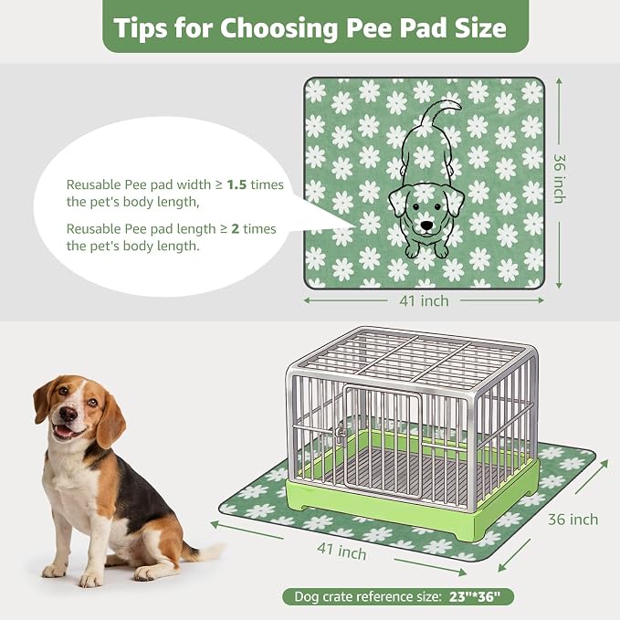 LOOBANI Washable Puppy Pads, Reusable Dog Pee Mat 36"x41", 2 Pack | Super Absorbent, Waterproof, Leakproof, Non-Slip, Soft For Playpen, Crate, Potty Training, Floors