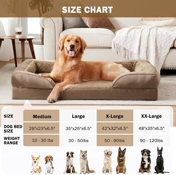 L Plus Orthopedic Dog Bed for Large Dogs, Washable Dog Sofa with Egg-Crate Foam, Waterproof Lining and Non-Skid Bottom