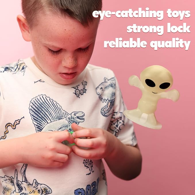 Alien Toys in Capsules - 50 Pcs of 1.1 Inch Plastic Capsules & 1 Inch Glow in the Dark Alien Figurines for Kids - Party Favors - Classroom Prizes - Toys Bulk for Vending Machine Refill