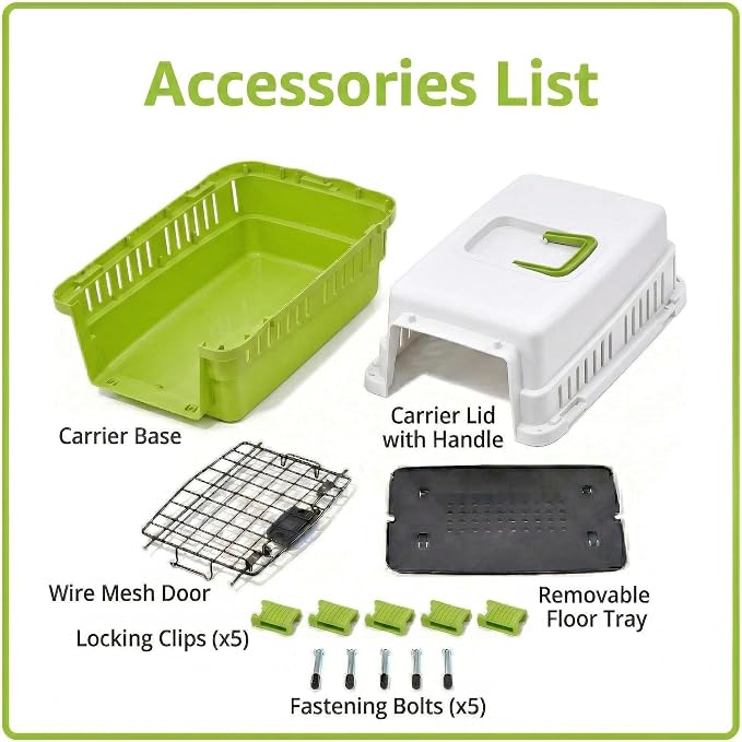 Hard-Sided Pet Carrier for Cats and Small Dogs, 20" Sturdy Travel Kennel with Secure Wire Door & 360° Ventilation, Portable Plastic Crate for Vet Visits & Car Travel (White/Green)