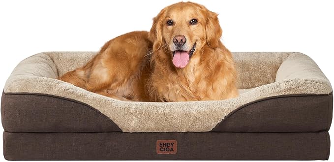 EHEYCIGA Orthopedic XL Dog Bed for Large Dog, Memory Foam Dog Couch, Brown | 48x35 Inch Extra Large Sized Dog Sofa with Sides, Waterproof Liner & Washable Removable Cover, Bolster Pet Couch
