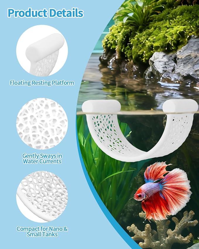 Floating Betta Hammock, Betta Fish Hammock, Floating Rest Platform or Small Aquariums, Nano Tanks, Shrimp, Corydoras, Betta Fish Tank Accessories, Fish Tank Decor, 3D Printed Aquarium Decor (White)