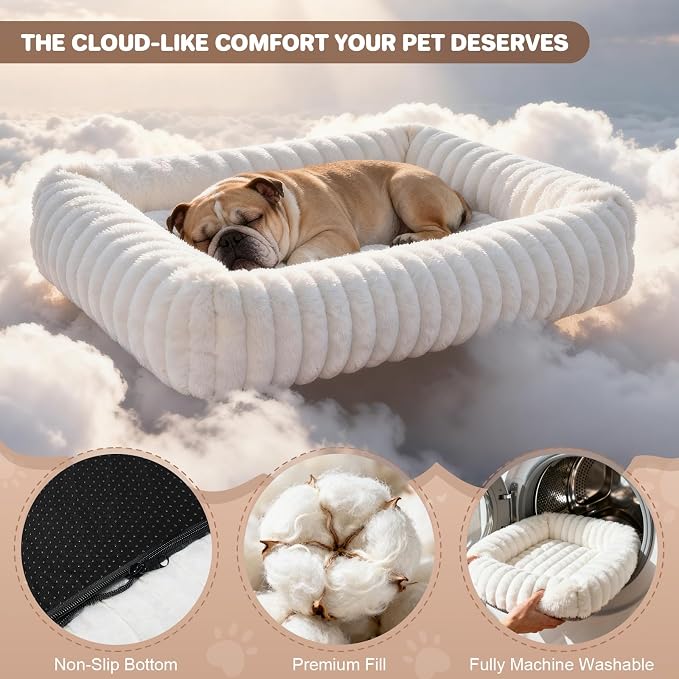 Dog Bed for Small Medium Size Dog, Washable Fluffy Rabbit Fur Pet Bed for Puppy and Kitten, Orthopedic Dog Cat Beds with Removable Cover & Anti-Slip Bottom Medium Dog Bed self Warming